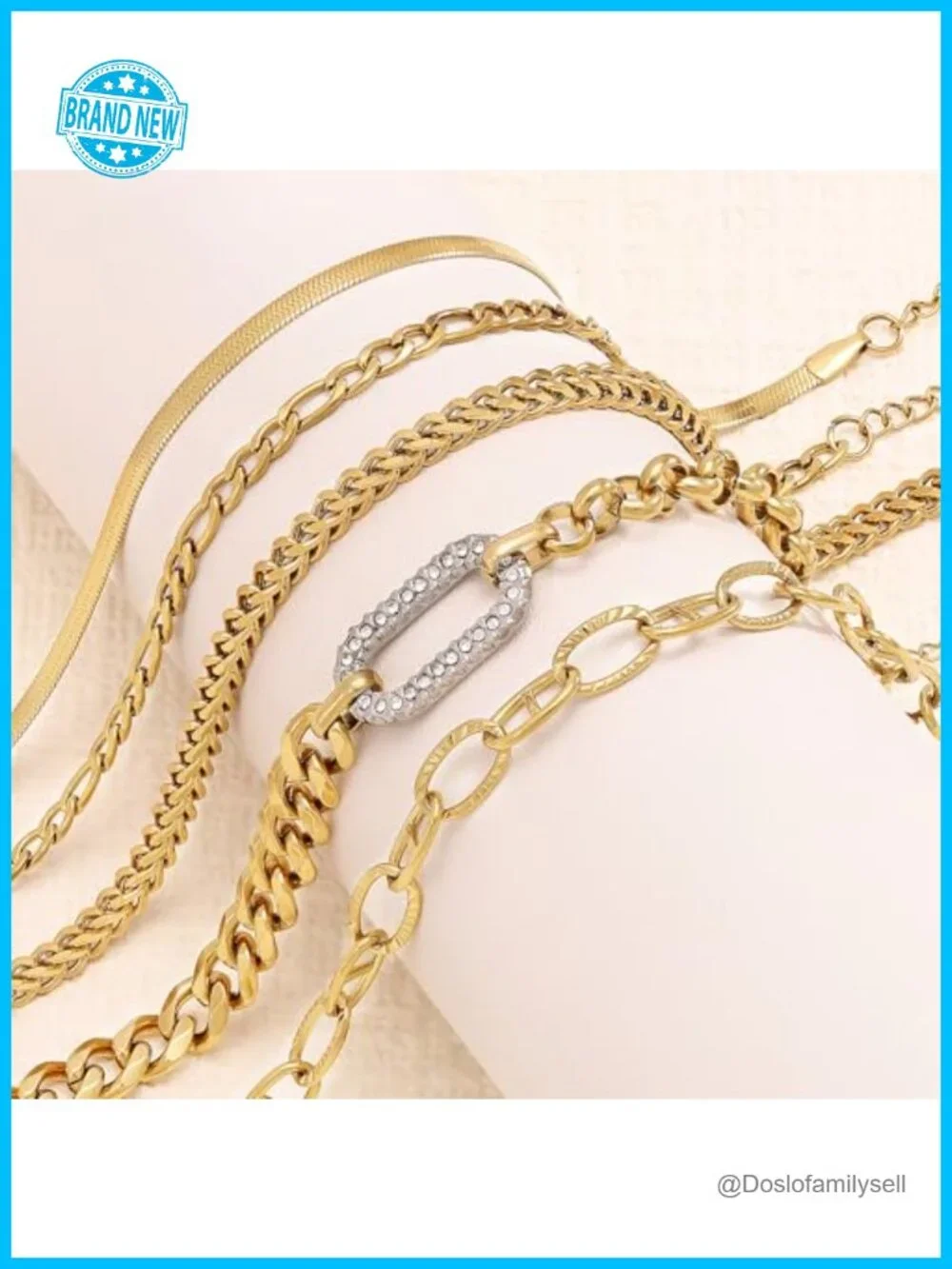 18K Gold Plated Bracelets Set for Women, Adjustable Stackable Link Chain
